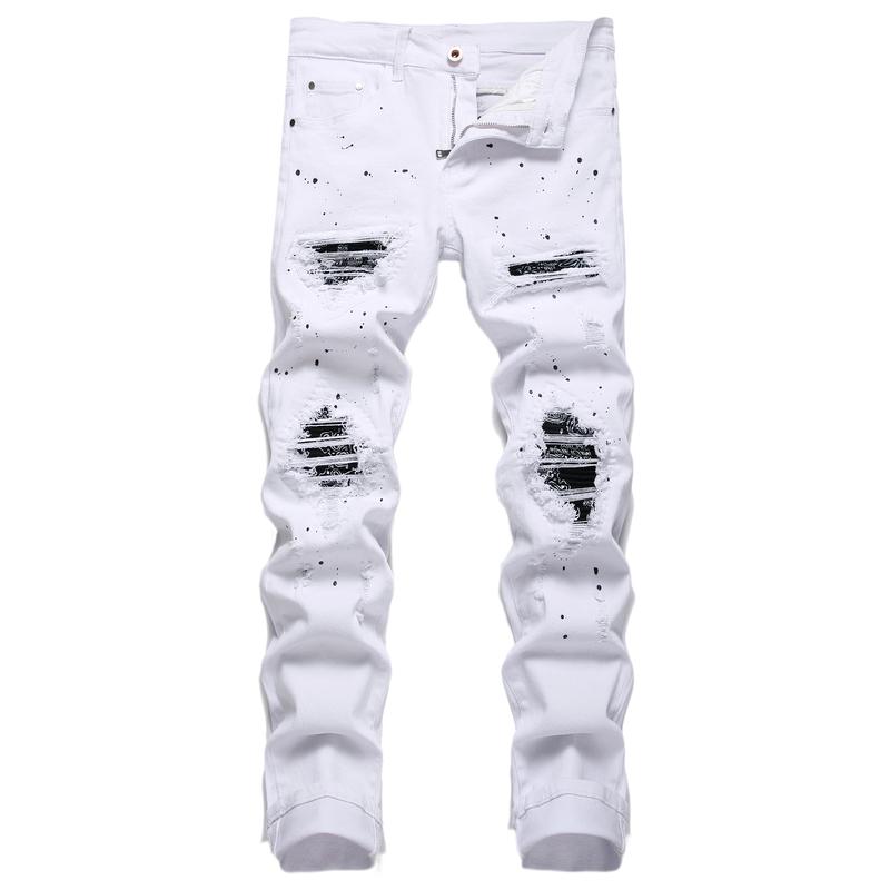 Men's Patch Ripped Stretch Regular Slim Fit Jeans Men's Patch