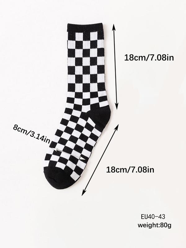 Unisex Plaid Print Mid-calf Socks, Casual Comfy Breathable Socks for Daily Wear, Men and Women's Socks for All Seasons.