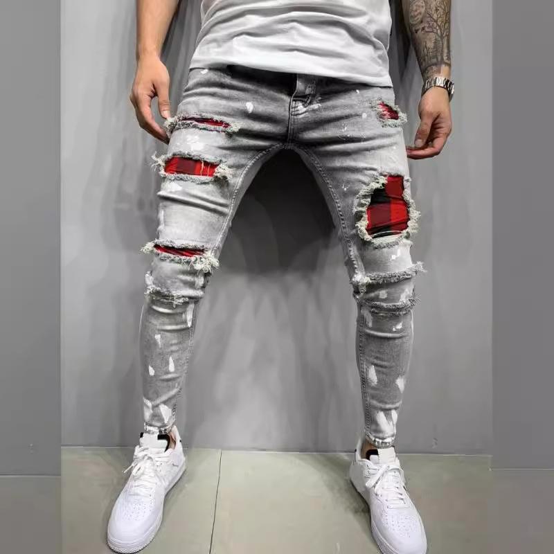 2024 High Quality Men's Jeans Paint Ripped Fashion Popular Jeans Men's New