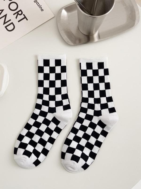 Unisex Plaid Print Mid-calf Socks, Casual Comfy Breathable Socks for Daily Wear, Men and Women's Socks for All Seasons.