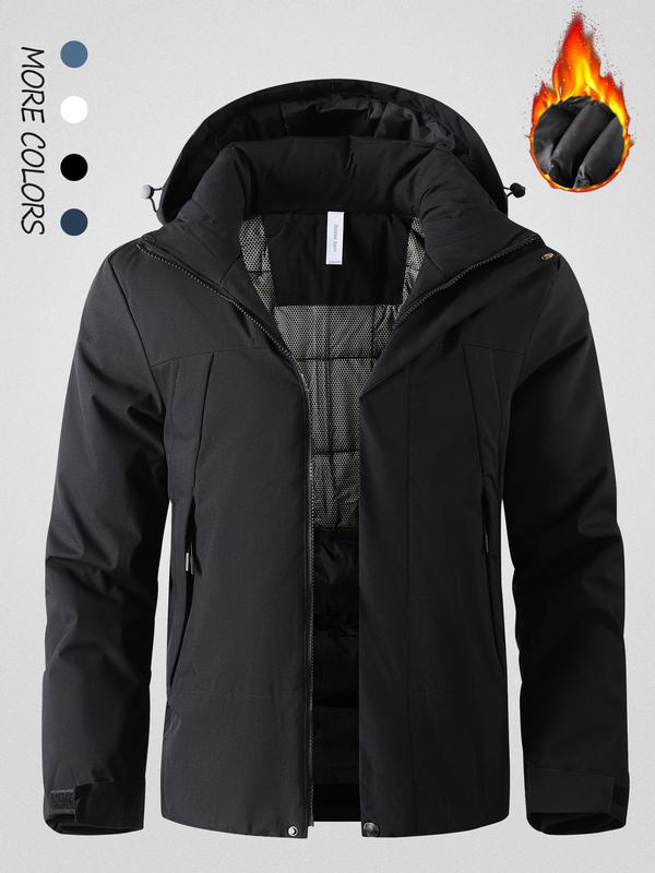 Men's Colorblock Zip Up Hooded Warm Jacket, Regular Fit Casual Long Sleeve Drawstring Pocket Outerwear for Winter, Men's Clothes for Daily Wear