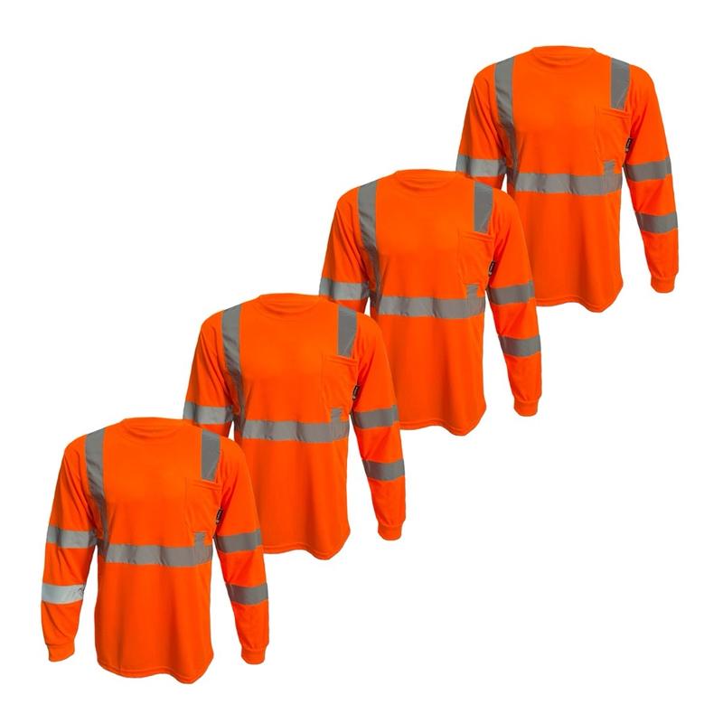 4 PACK - Class 3 High Visibilty Long sleeve safety shirt available in Orange and Yellow