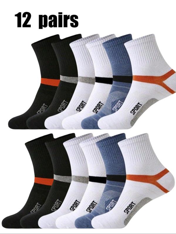 Men's Colorblock Letter Print Crew Socks, Casual Comfy Breathable Mid-calf Socks for Daily Wear, Men's Socks for All Seasons