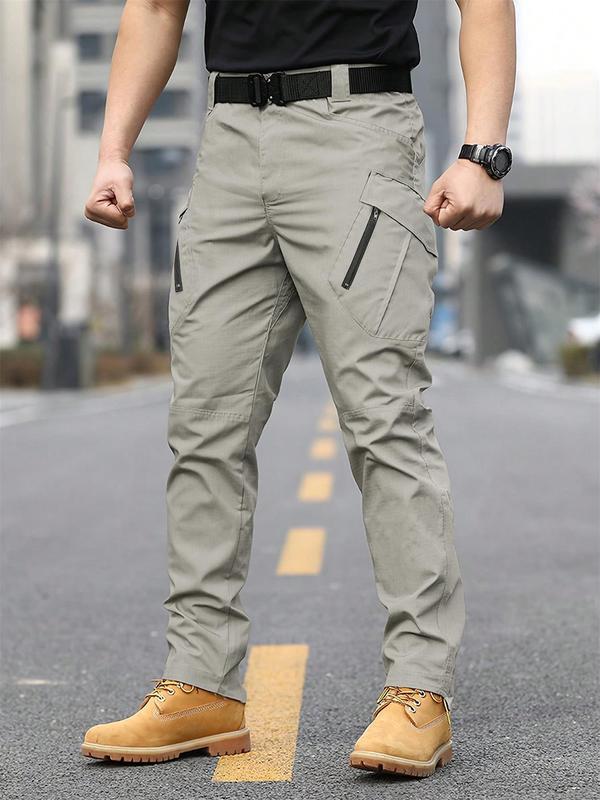 Men's Solid Color Flap Pocket Zipper Fly Cargo Pants without Belt, Casual Comfy Button Fly Trousers for Daily Wear, Men's Bottoms for All Seasons