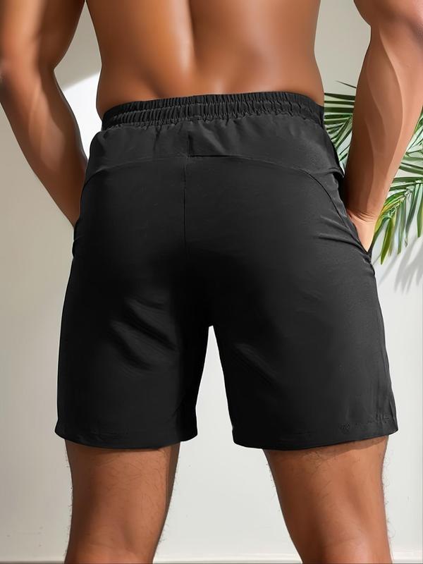  Letter Print Drawstring Waist Shorts, Casual Regular Fit Pocket Zipper Shorts for Summer, Men's Bottoms for Daily Wear