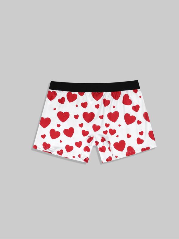 Men's Cute Cat & Heart Print Contrast Tape Boxer Brief, Regular Fit Casual Classic Underwear for Men, Breathable Comfy Men Underwear for All Seasons