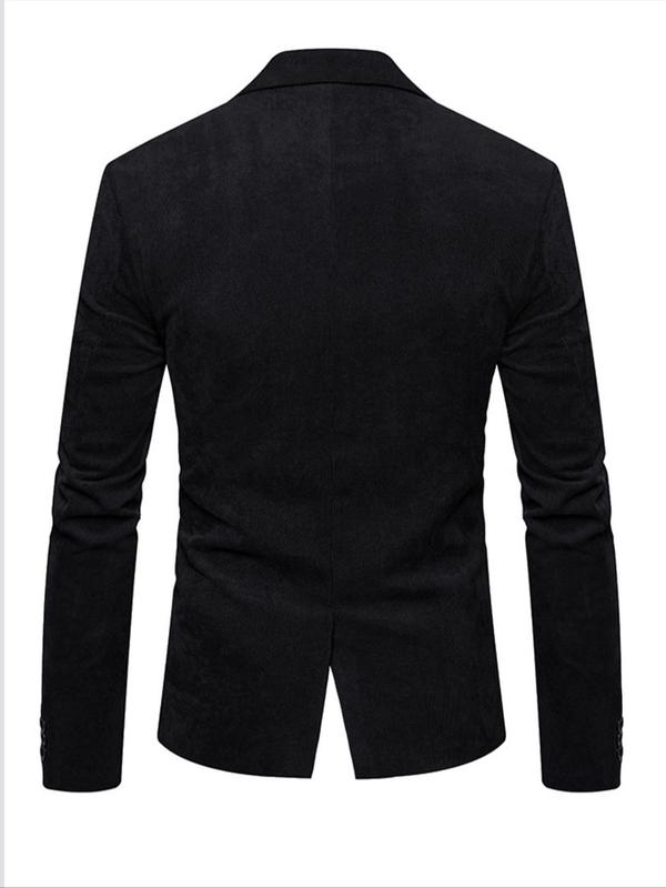 Men's Regular Fit Solid Pocket Button Front Corduroy Blazer, Business Lapel Neckline Long Sleeve Blazer for Work Office, Fashion Men's Clothing for All Seasons