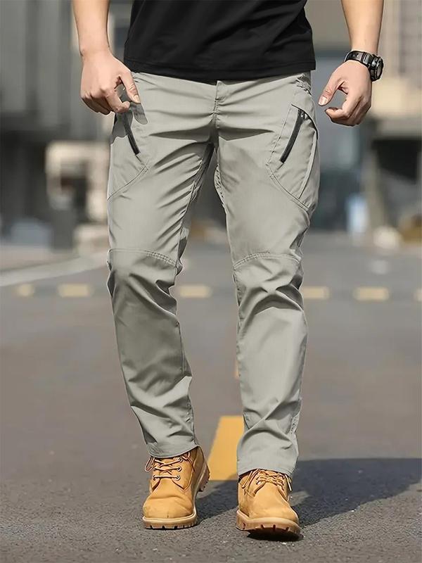 Men's Solid Color Flap Pocket Zipper Fly Cargo Pants without Belt, Casual Comfy Button Fly Trousers for Daily Wear, Men's Bottoms for All Seasons