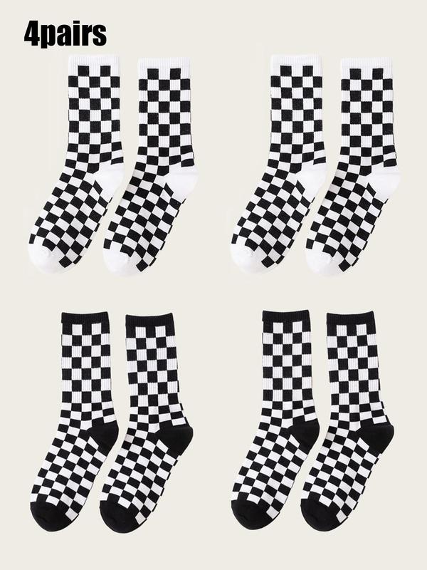 Unisex Plaid Print Mid-calf Socks, Casual Comfy Breathable Socks for Daily Wear, Men and Women's Socks for All Seasons.