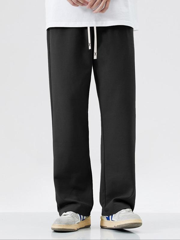 Men's Solid Drawstring Waist Wide Leg Pants, Casual Comfy Pocket Trousers for Fall & Winter, Men's Bottoms for Daily Wear