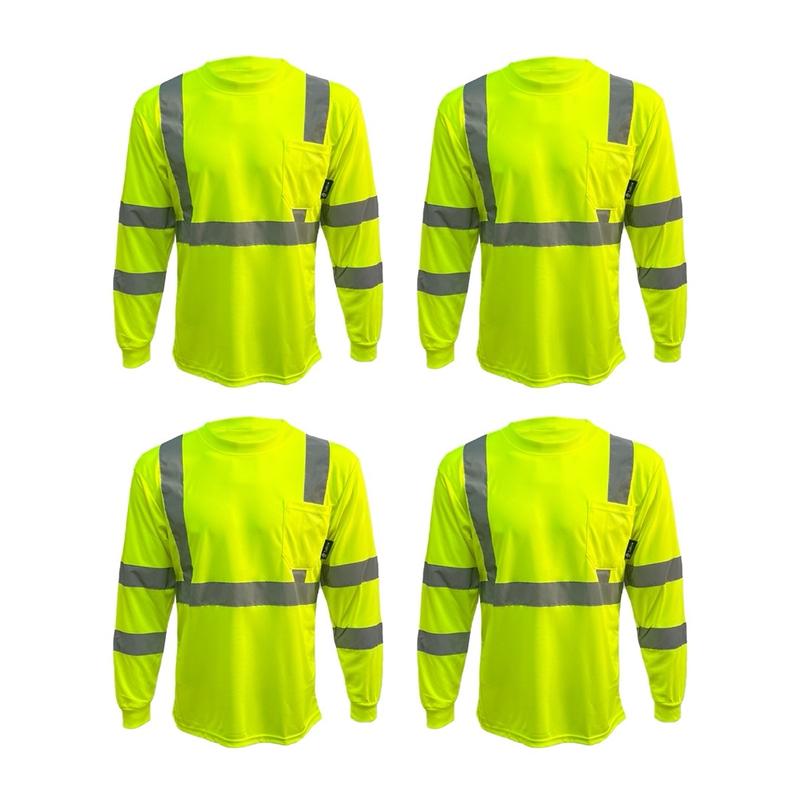 4 PACK - Class 3 High Visibilty Long sleeve safety shirt available in Orange and Yellow