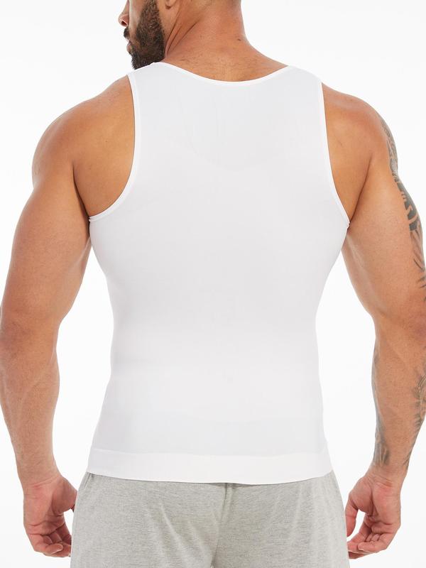 Men's Solid Color Compression Shapewear Tank Top, Breathable Comfortable Tummy Control Shaper, Men's Shapewear for Daily Wear