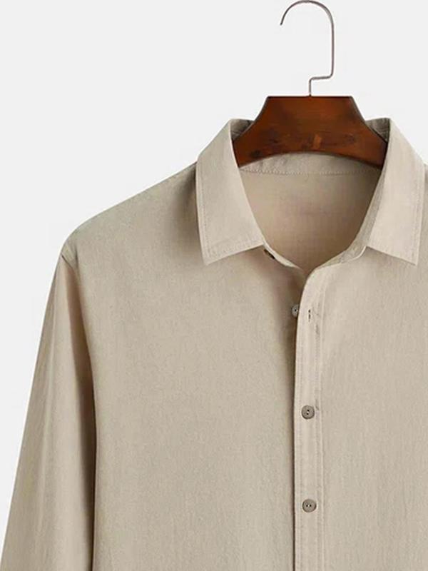 Men's Solid Button Front Shirt, Regular Fit Casual Soft Comfy Long Sleeve Collared Button Up Top for All Seasons, Men's Clothes for Daily Wear