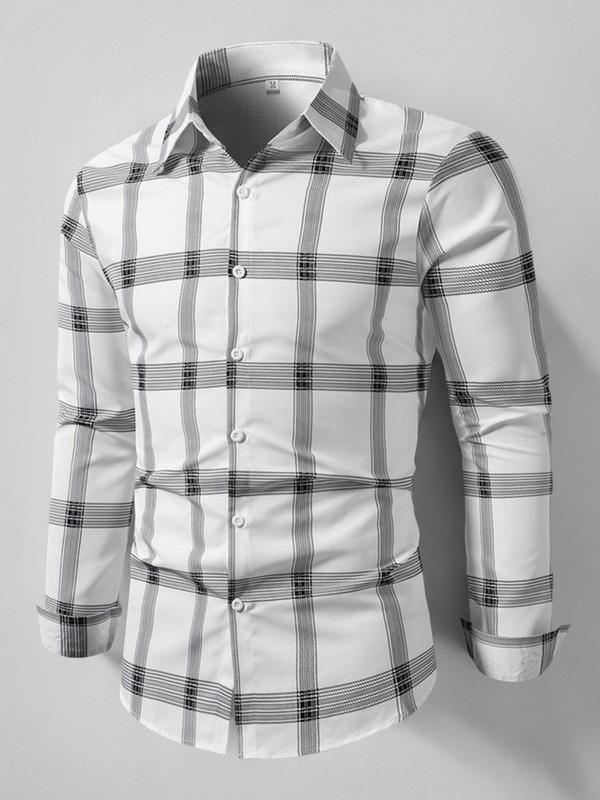 Men's Plaid Print Button Front Shirt, Casual Regular Fit Long Sleeve Collar Shirt for Spring & Fall, Men's Streetwear for Summer, Going Out Outfits