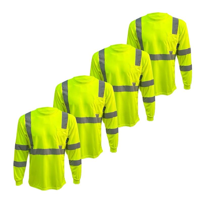 4 PACK - Class 3 High Visibilty Long sleeve safety shirt available in Orange and Yellow