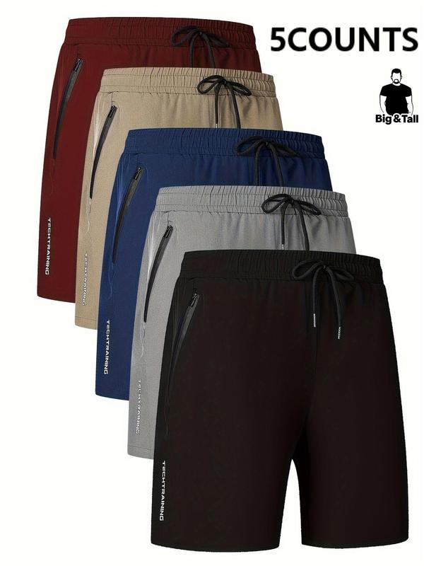  Letter Print Drawstring Waist Shorts, Casual Regular Fit Pocket Zipper Shorts for Summer, Men's Bottoms for Daily Wear