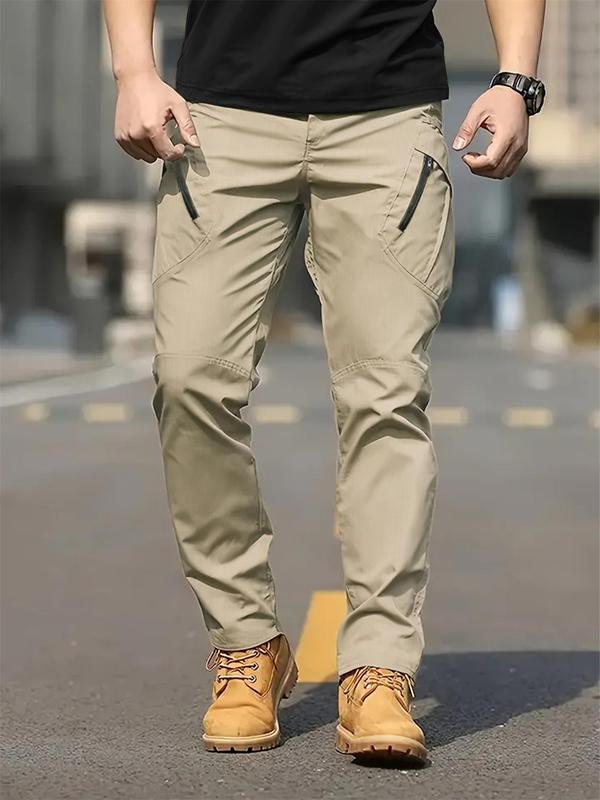 Men's Solid Color Flap Pocket Zipper Fly Cargo Pants without Belt, Casual Comfy Button Fly Trousers for Daily Wear, Men's Bottoms for All Seasons