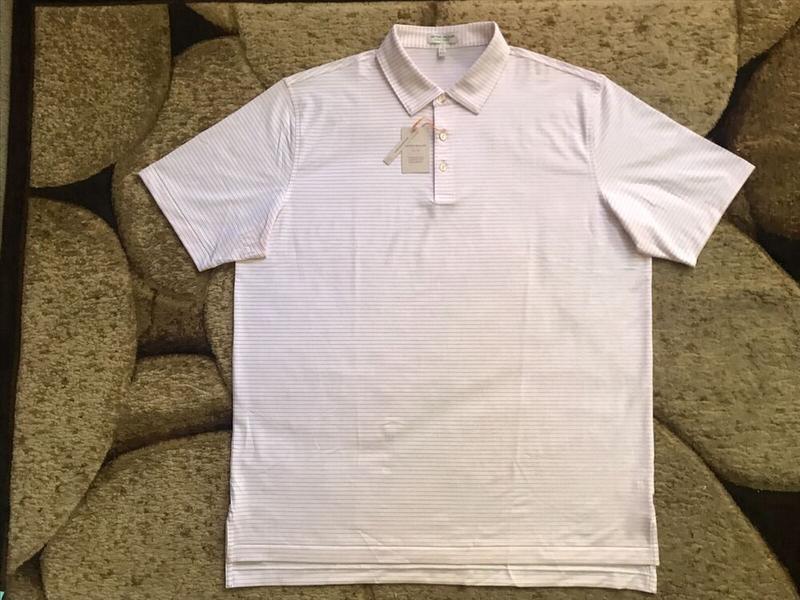 Peter Millar Crown Sport Golf Polo Shirt Size XL White Orange Striped NWT