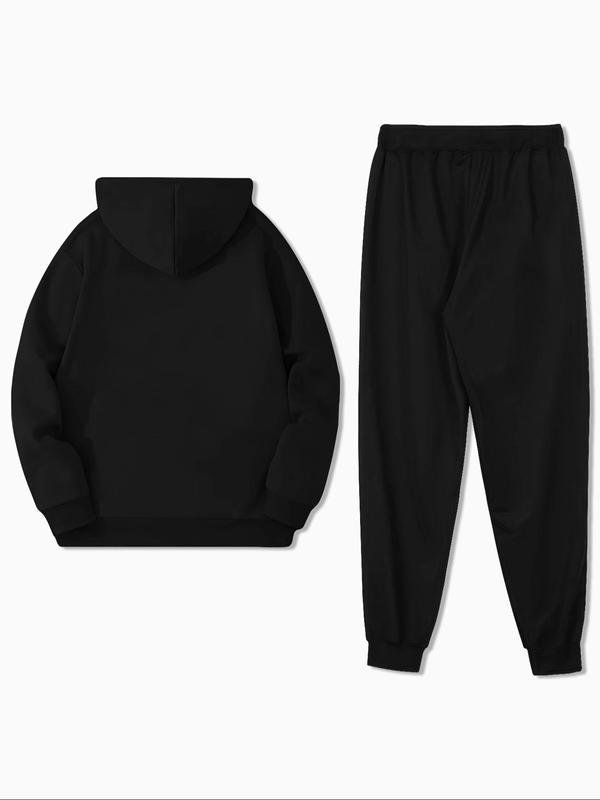 Men's Regular Fit Letter Print Drawstring Hoodie & Sweatpants Set, Casual Long Sleeve Hooded Sweatshirt & Pocket Jogger Pants, Men's Spring & Fall Clothes