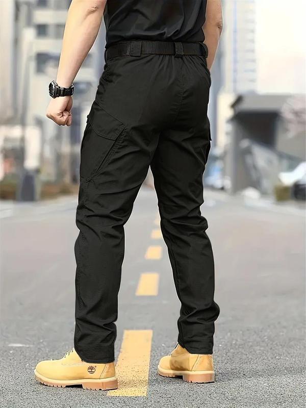 Men's Solid Color Flap Pocket Zipper Fly Cargo Pants without Belt, Casual Comfy Button Fly Trousers for Daily Wear, Men's Bottoms for All Seasons