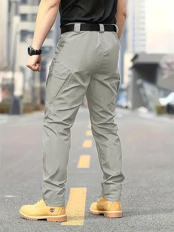 Men's Solid Color Flap Pocket Zipper Fly Cargo Pants without Belt, Casual Comfy Button Fly Trousers for Daily Wear, Men's Bottoms for All Seasons