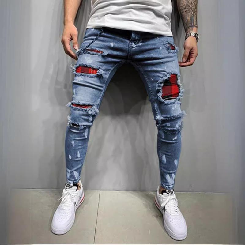 2024 High Quality Men's Jeans Paint Ripped Fashion Popular Jeans Men's New