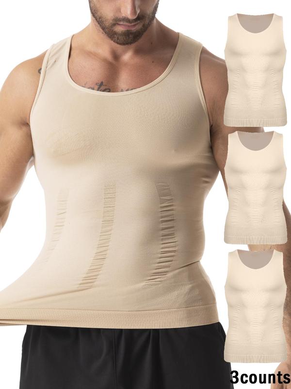 Men's Solid Color Compression Shapewear Tank Top, Breathable Comfortable Tummy Control Shaper, Men's Shapewear for Daily Wear