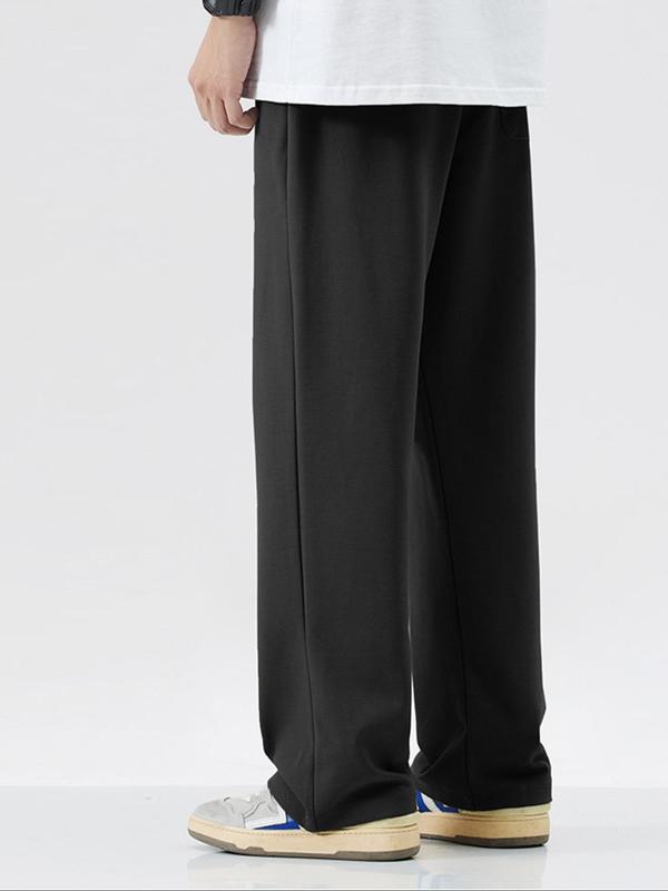 Men's Solid Drawstring Waist Wide Leg Pants, Casual Comfy Pocket Trousers for Fall & Winter, Men's Bottoms for Daily Wear