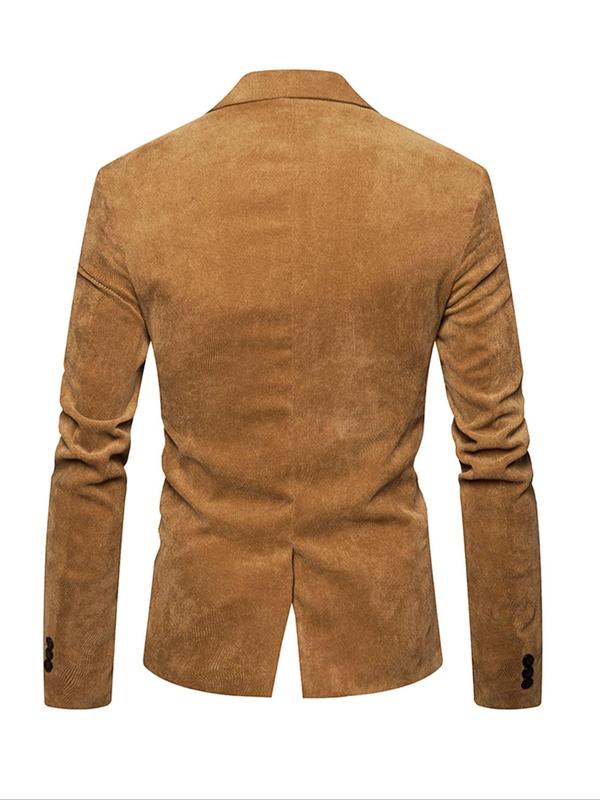 Men's Regular Fit Solid Pocket Button Front Corduroy Blazer, Business Lapel Neckline Long Sleeve Blazer for Work Office, Fashion Men's Clothing for All Seasons