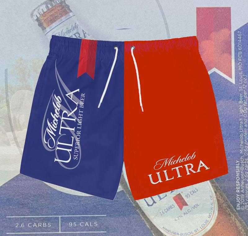 Michelob Ultra Hawaiian Beach Shorts, Michelob Ultra Hawaiian Shorts, Michelob Ultra Classic, Summer Shorts