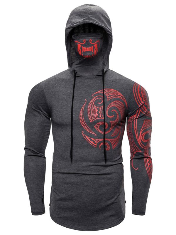 Men's Graphic Print Drawstring Hoodie, Regular Fit Casual Long Sleeve Hooded Sweatshirt for Daily Wear, Fashion Men's Clothes for All Seasons