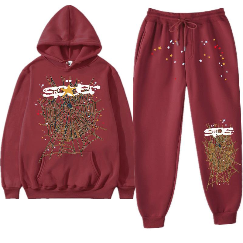 Sp5der5555 Couple Sweatshirt Men's and Women's Hooded Sweatshirt Sets Spiderweb Print Printed Women's Hoodie, Comfortable Loose Trend Hooded Pullover, Y2K Street Trend Fall and Winter Women's Fashion