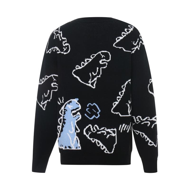 Sweater men and women Harajuku fashion knitted hip-hop dinosaur cartoon pullover O-neck oversized casual couple sweater