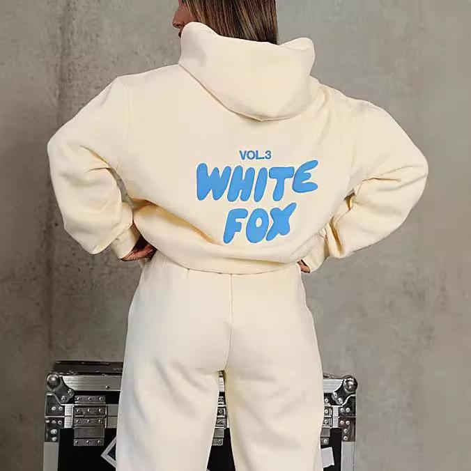 Spring, Autumn and Winter New Hoodie Suit Fashion Sports Whitefox Velvet Padded Hooded Sweatshirt Two-Piece Set