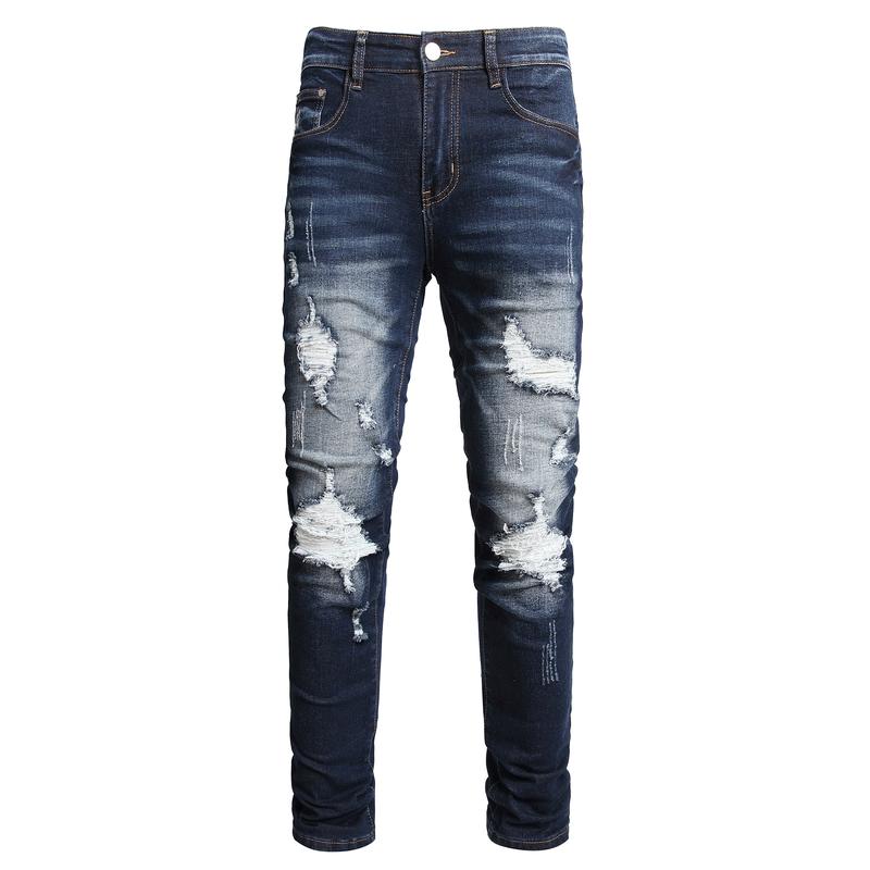 Men Jeans Design Fashion Runway Hiphop Slim Hole Offset Printing Distressed Ripped Cotton Beggar Denim Pants Menswear Garment