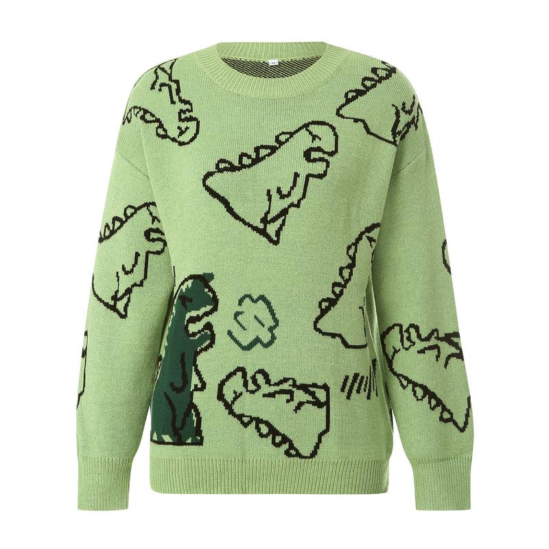 Sweater men and women Harajuku fashion knitted hip-hop dinosaur cartoon pullover O-neck oversized casual couple sweater