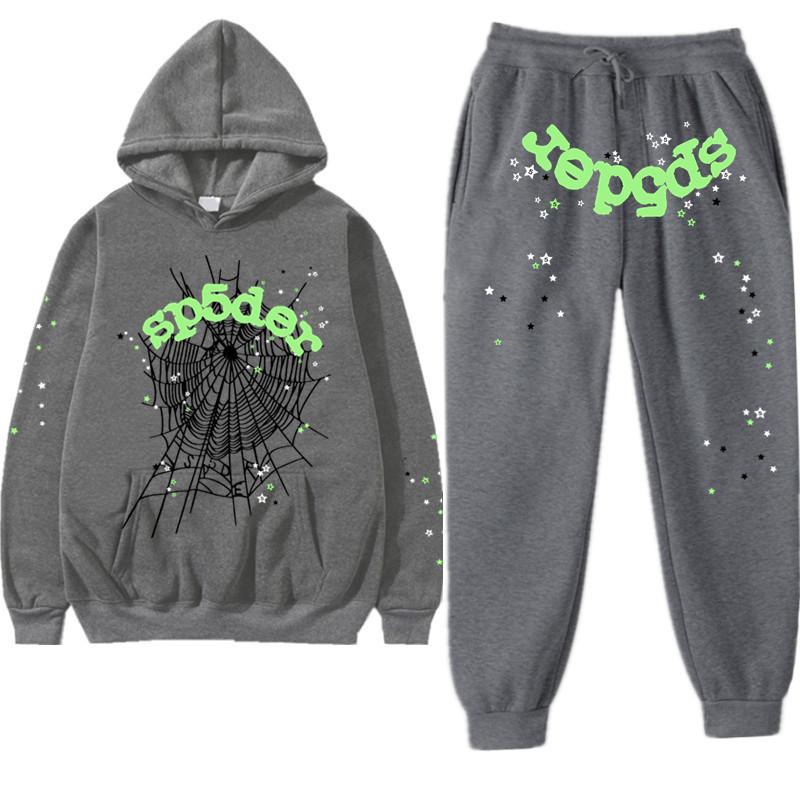 Sp5der5555 Couple Sweatshirt Men's and Women's Hooded Sweatshirt Sets Spiderweb Print Printed Women's Hoodie, Comfortable Loose Trend Hooded Pullover, Y2K Street Trend Fall and Winter Women's Fashion