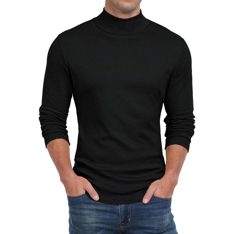 Men's mock turtleneck T shirts basic slim fit pullover sweater thermal lightweight tees