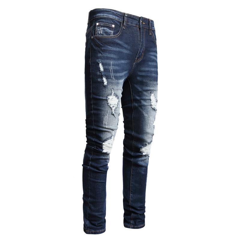 Men Jeans Design Fashion Runway Hiphop Slim Hole Offset Printing Distressed Ripped Cotton Beggar Denim Pants Menswear Garment