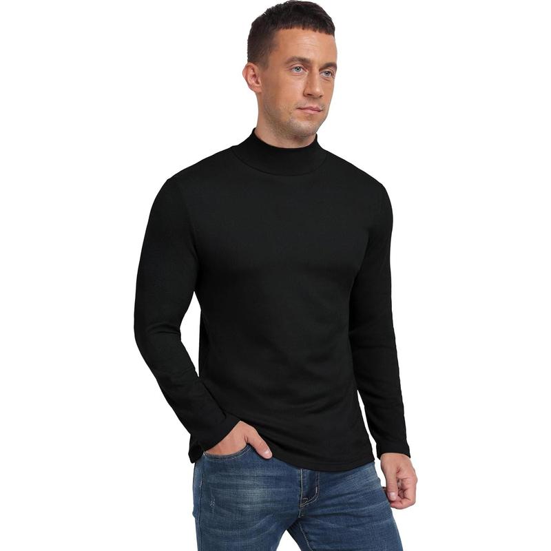 Men's mock turtleneck T shirts basic slim fit pullover sweater thermal lightweight tees