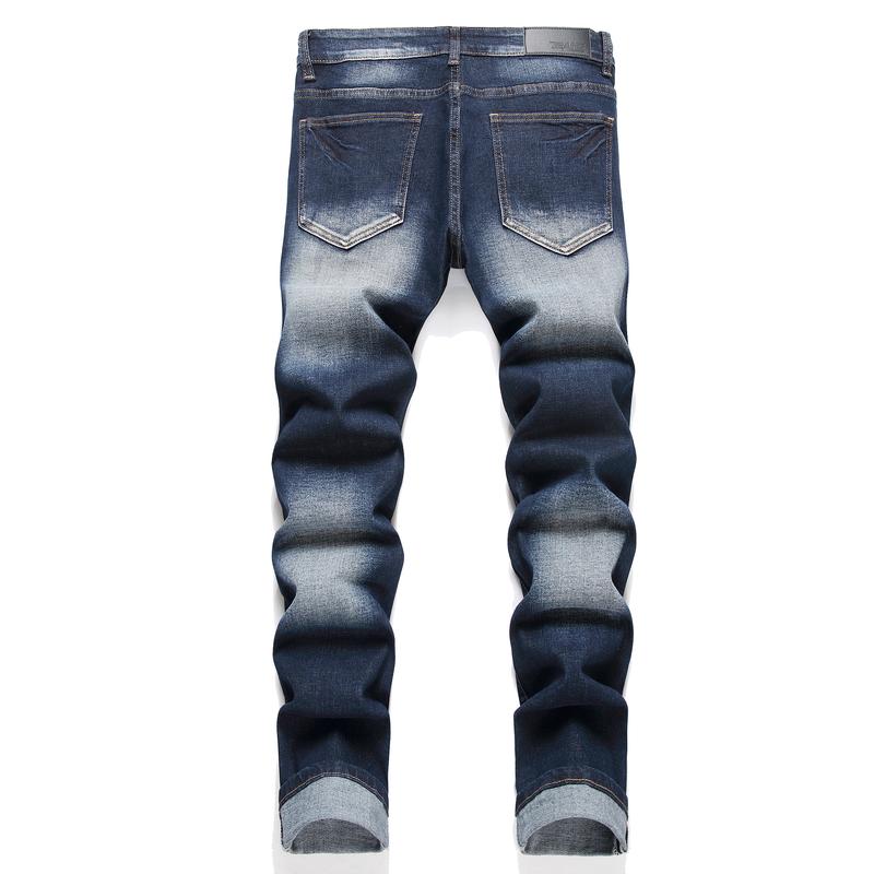 Men Jeans Design Fashion Runway Hiphop Slim Hole Offset Printing Distressed Ripped Cotton Beggar Denim Pants Menswear Garment