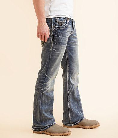 Men's Classic Rock Revival Straight Leg Jeans, High Waisted Blue Jeans with Unique Embroidery, Y2K Straight Leg Jeans, Street Style Jeans