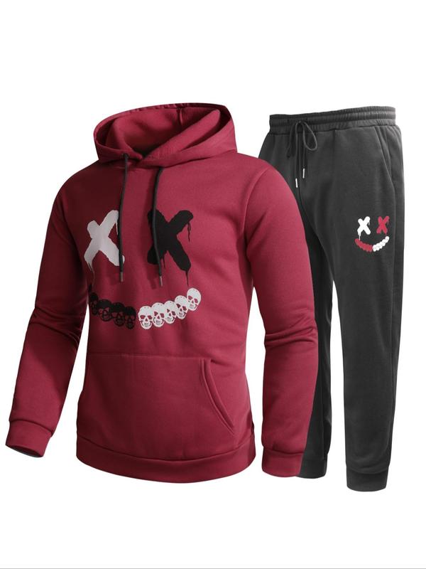 Two-Piece Set Men's Cartoon Graphic Print Set, Casual Pocket Long Sleeve Hoodie & Drawstring Sweatpants for Fall & Winter, Men's Two-piece Outfits for Daily Wear, Fall Outfits, Fallfreshness