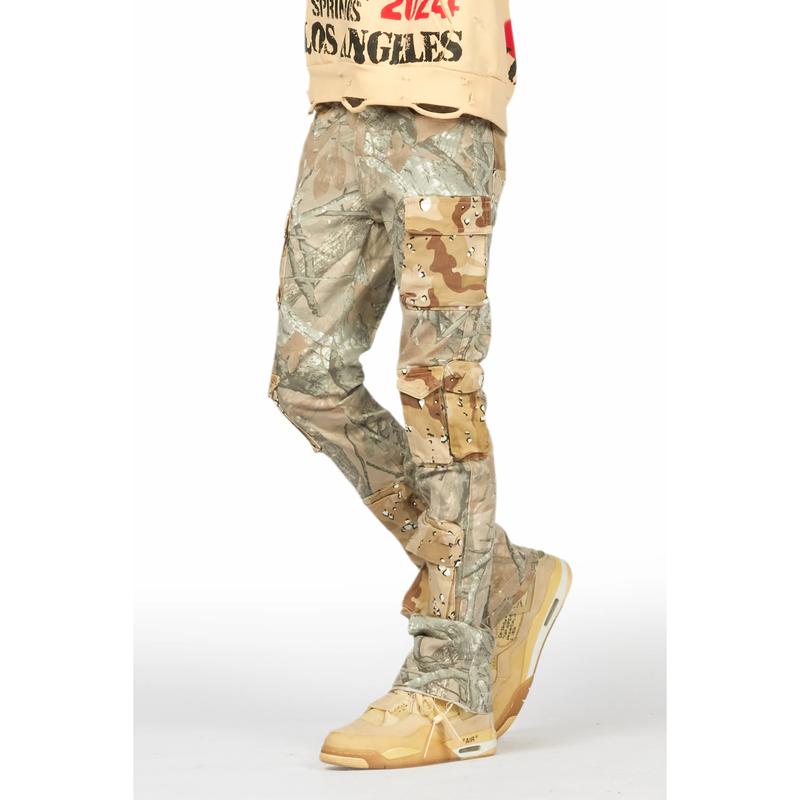 Yves Tree Camo Stacked Flare Cargo Jean