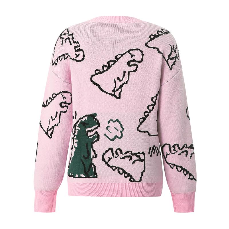 Sweater men and women Harajuku fashion knitted hip-hop dinosaur cartoon pullover O-neck oversized casual couple sweater