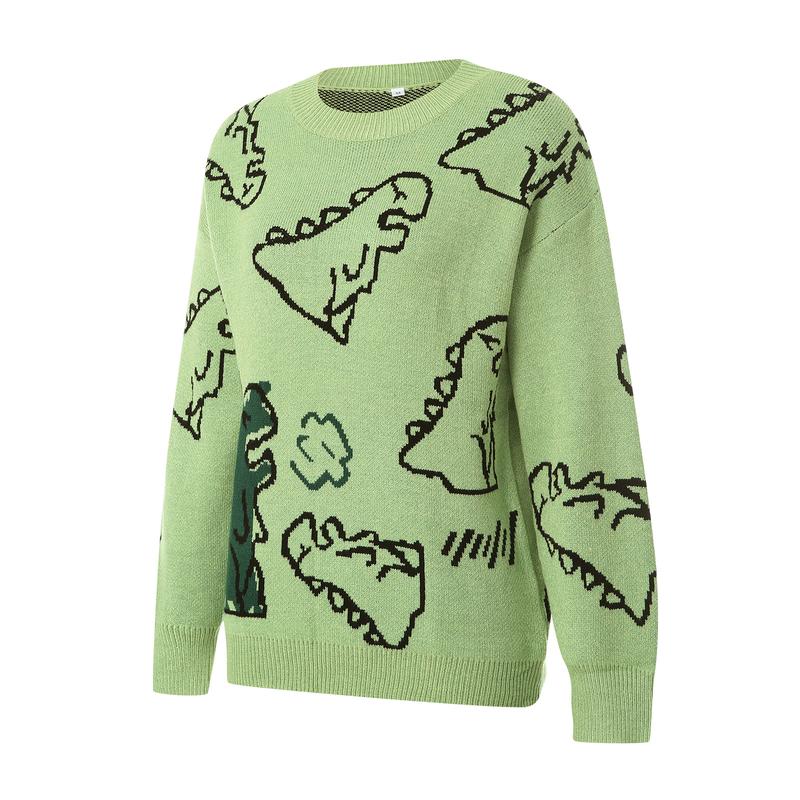 Sweater men and women Harajuku fashion knitted hip-hop dinosaur cartoon pullover O-neck oversized casual couple sweater