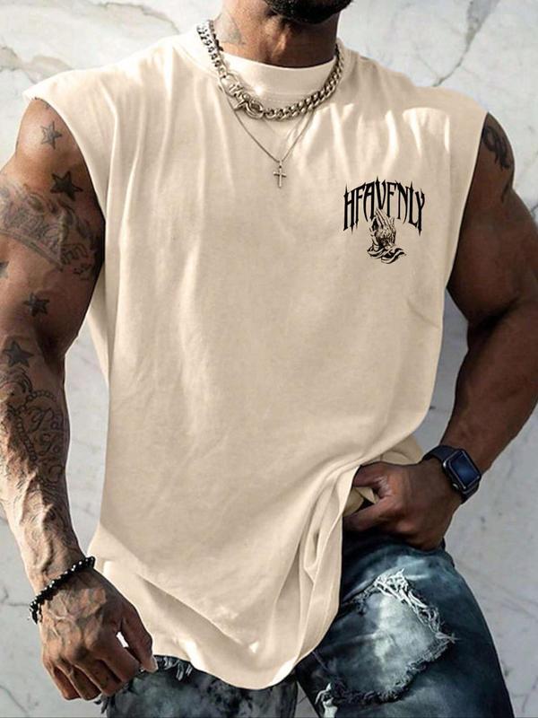 Men's Letter Print Round Neck Graphic Tank Top, Regular Fit Casual Sleeveless Top  for Summer, Men's Top for Daily Wear