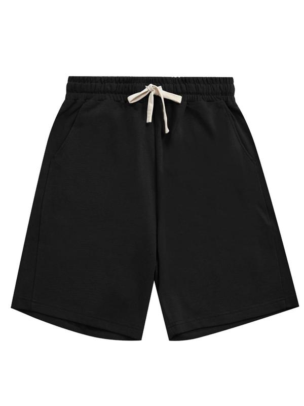 Men's Solid Color Pocket Elastic Waist Shorts, Summer Clothes, Loose Casual Soft Comfy Tie Front Track Shorts for Summer, Men's Bottoms for Daily Wear