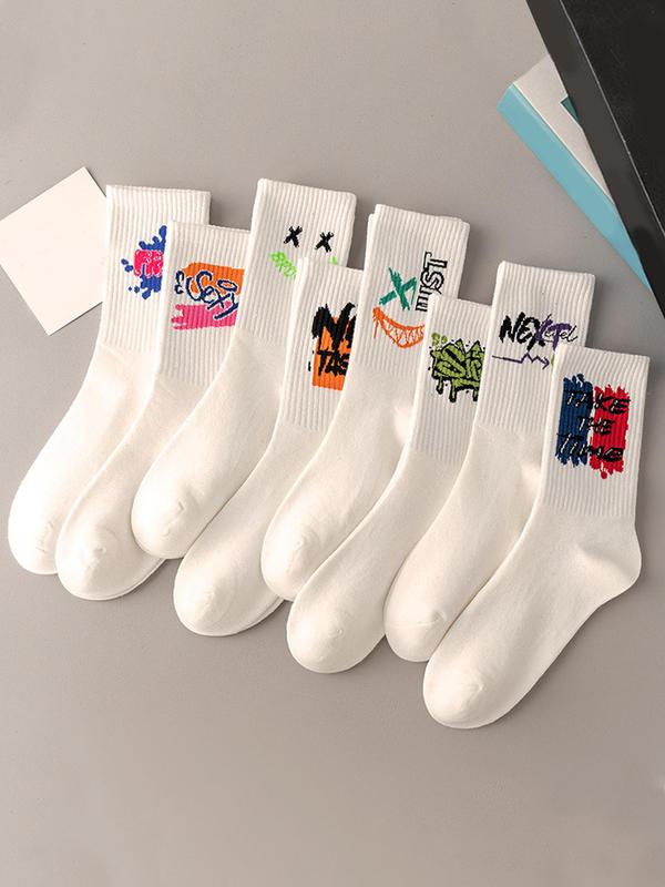 Random Color Letter Graphic Crew Socks, Fashion Casual Comfy Breathable Socks for Daily Outdoor Wear, Unisex Multipack Socks for All Seasons