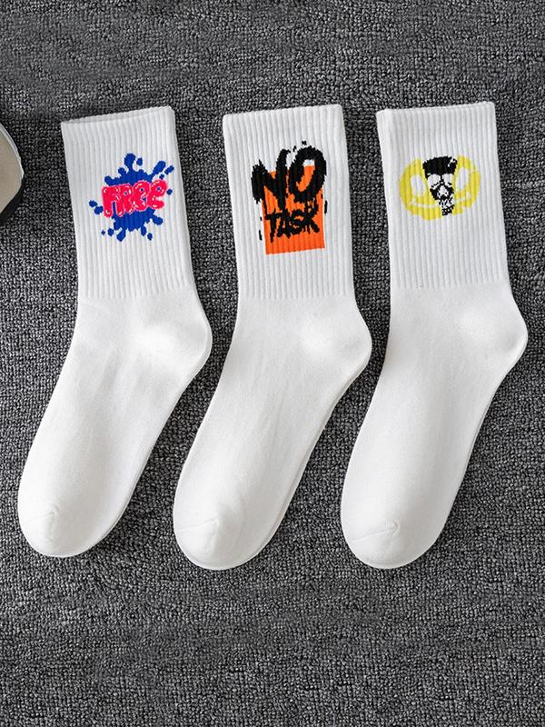 Random Color Letter Graphic Crew Socks, Fashion Casual Comfy Breathable Socks for Daily Outdoor Wear, Unisex Multipack Socks for All Seasons